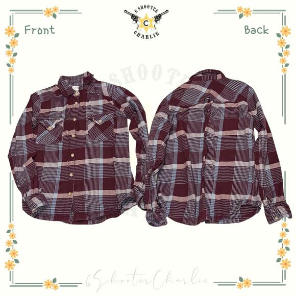 RVCA Shirt Womens Size Small Brown Plaid Button Up Blouse Shirt Long Sleeve - Picture 1 of 5